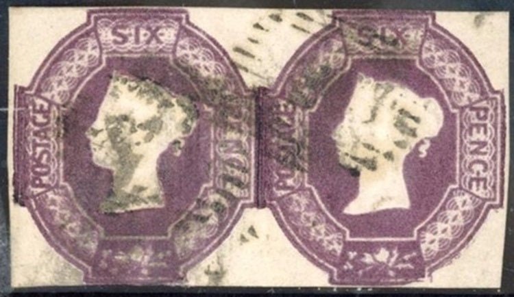 QV 1847-54 6d pair used, 4 margins, fine. With 1991 Richter Cert.