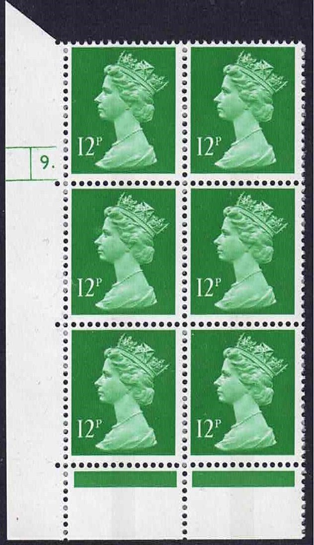 QEII Machin 12p X896 block showing flaw in front of Queens eye & cheek R19/1