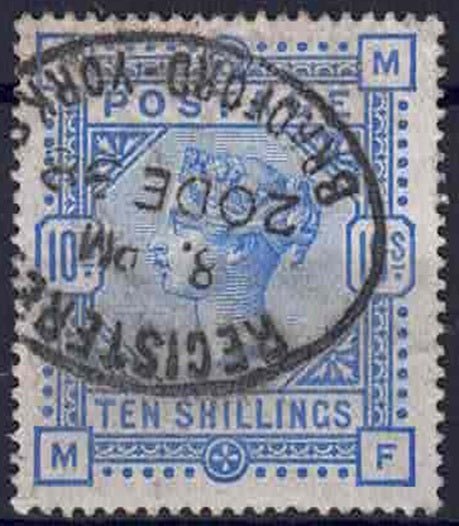 QV SG183 10/- Ultramarine VFU Reg Oval CDS