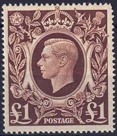GVI 1939-48 SG478c  £1 Brown unmounted mint
