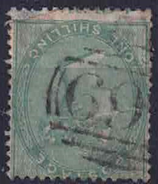 1857 QV SG73 wi 1 shilling green watermark emblems inverted fine used