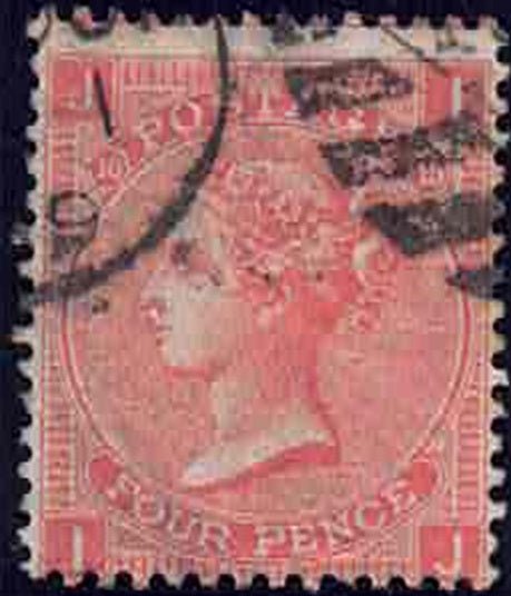 QV 1865-74 4d Vermillion SG94 plate 10 VFU