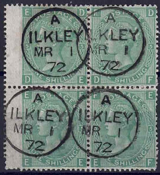 QV SG 117 Wmk Spray of Roses Plate5 Block Ilkley cds 1st Ma 72 (some perfs nibbled)