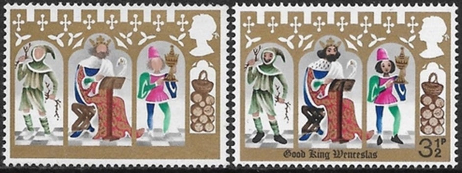 GB SG 948b 1973 Christmas 3 1/2p with Grey Black Omitted Error (Value & Inscription etc) variety, includes normal for comparison u/m