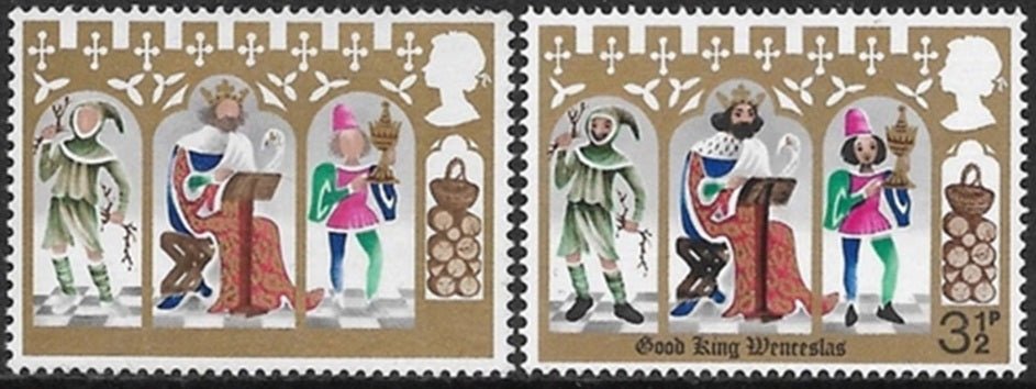 GB SG 948b 1973 Christmas 3 1/2p with Grey Black Omitted Error (Value & Inscription etc) variety, includes normal for comparison u/m