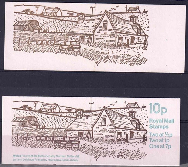 QEII Booklet FA 7 design 4 Building in Wales missing blue writing stamps Complete