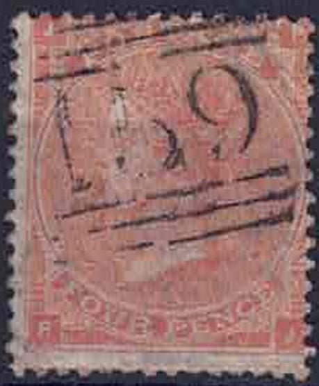 QV 1862-64 SG82 pale-red (Hair lines) used