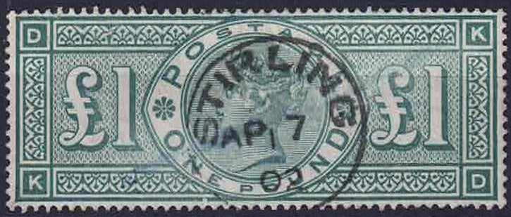 QV SG212 £1 Green fine used Letters KD Stirling CDS Blue Craton Mark clean back