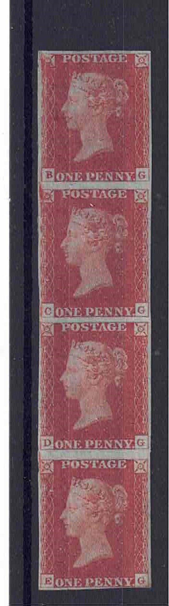 QV 1d SG 8 Plate 60 Spec BS49 strip of 4 mint with vertical crease but nice rich colour