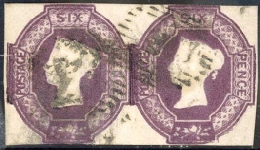 QV 1847-54 6d pair used, 4 margins, fine. With 1991 Richter Cert.