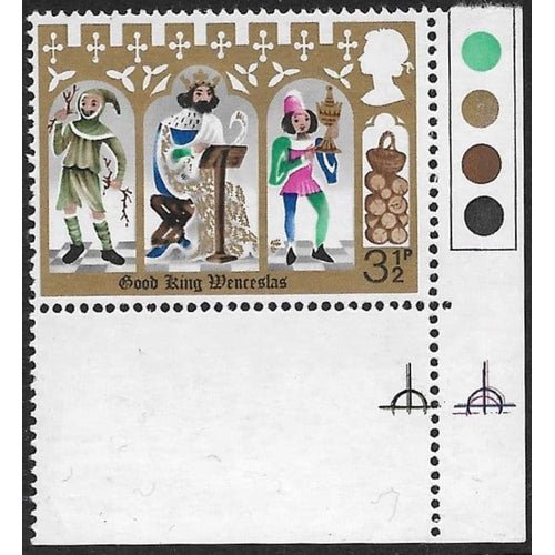 GB SG 948g 1973 Christmas 3 1/2p with Bright rose-red (King’s robe) omitted variety, bottom left corner margin, u/m
