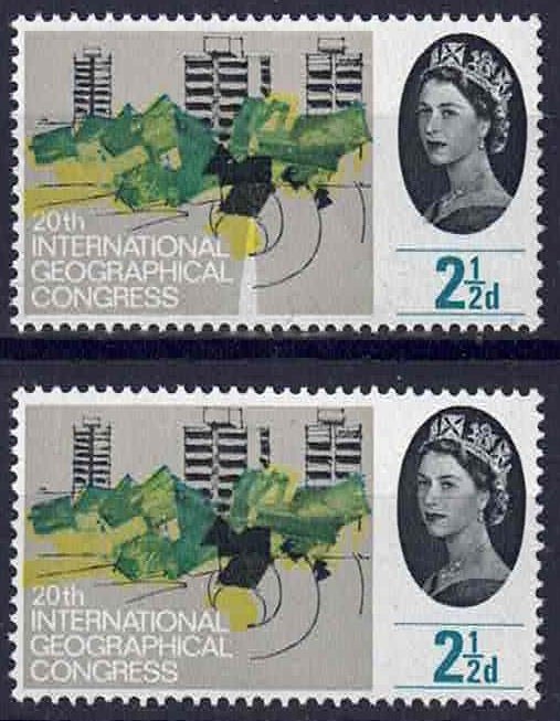 QEII 1964 SG651 with white flaw from centre of stamp to margin U/M