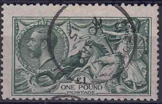 GV 1913 SG404 £1 Dull blue green Seahorse light CDS 20th May 1915