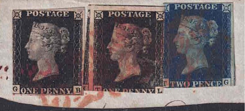 QV SG 2 1d blacks plus 2d Blue on piece red Mx Cat £1900