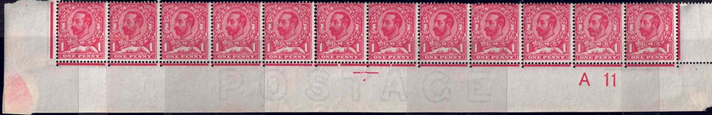 SG327/8 Spec N7k 1d Carmine-red Pale area beside lions Claw (perf separation)