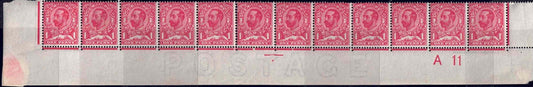 SG327/8 Spec N7k 1d Carmine-red Pale area beside lions Claw (perf separation)