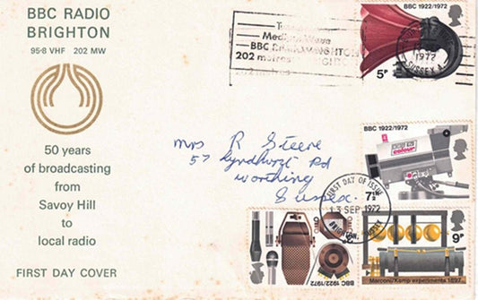 QEII 1972 FDC 144n BBC Radio Brighton Wave Length 202 Meters