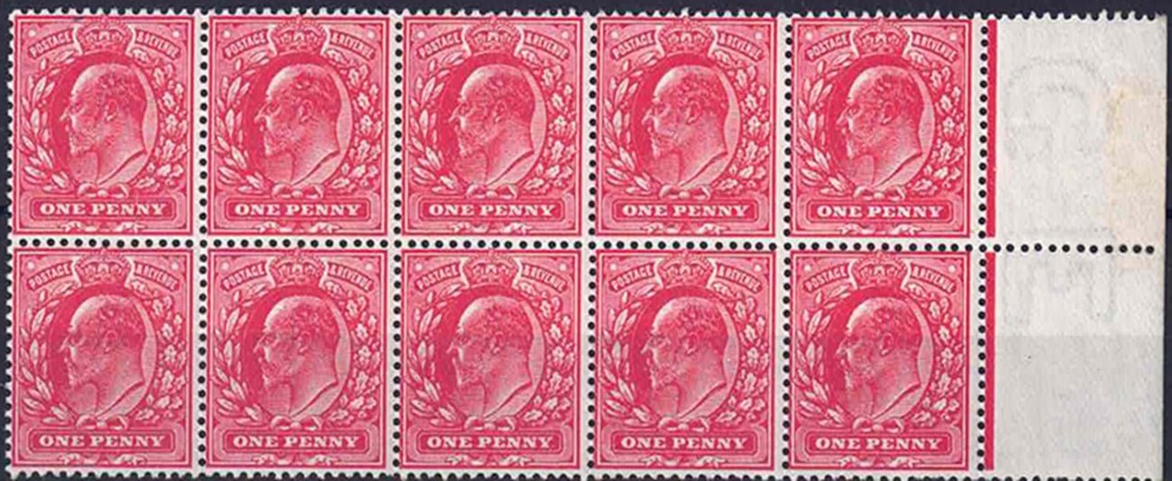EDVII SG 272 Harrison printing Rose-Red Perfs 14 block of 10 unmounted mint