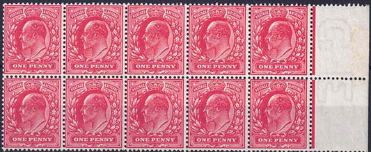 EDVII SG 272 Harrison printing Rose-Red Perfs 14 block of 10 unmounted mint