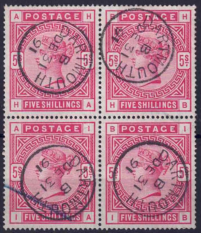QV 1883-84 SG181 Rose Block of 4 Dartmouth CDS last day of 1891 Unusual Last day of the year 1891