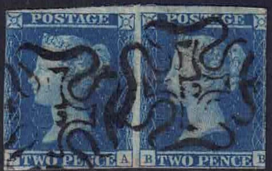 QV 1841 SG 15F 2d Blue Pair B-A/B-B with 12 in MX
