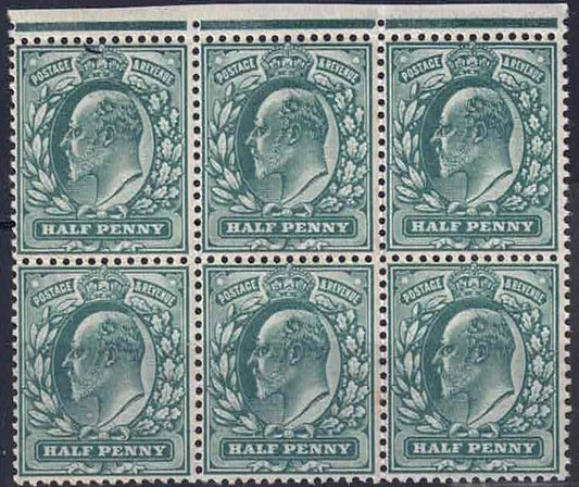 EDVII 1902 SG 216 Blue-green block of 6 Unmounted Mint