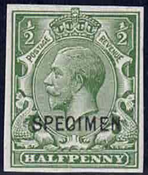 GV 1912-22 green Imperf Specimen (Type 26) clean back with full Gum