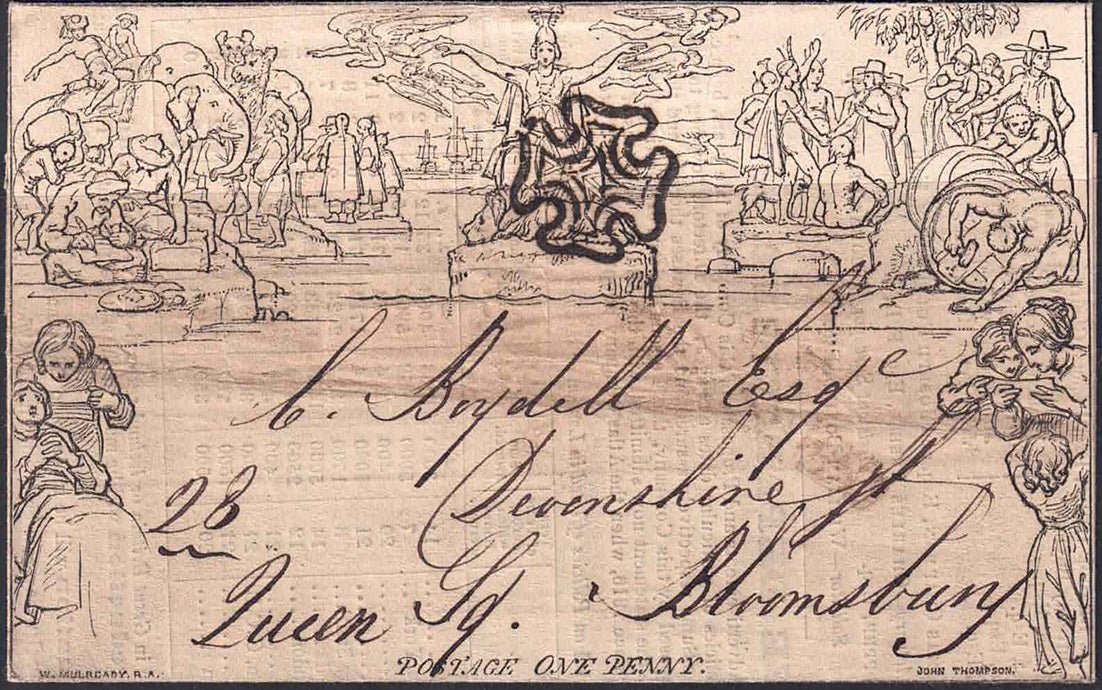 1840 QV SG ME1 A266 Mulready with Advertisement (Atlas Assurance Co)