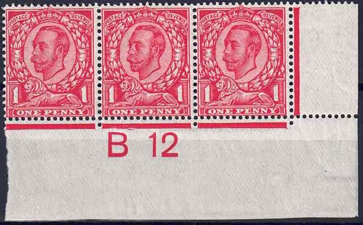 GV 1912 1d Scarlet crown watermark U/M control B12 close setting