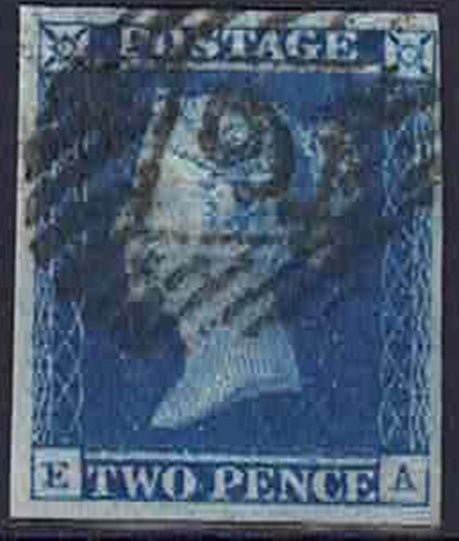 1841 2d Blue Plate 34 margins Fine used