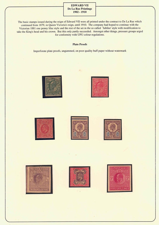 1 EDVII Set of 8 De La Rue plate proofs on buff paper - imper no watermark