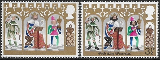 GB SG 948b 1973 Christmas 3 1/2p with Grey Black Omitted Error (Value &amp; Inscription etc) variety, includes normal for comparison u/m