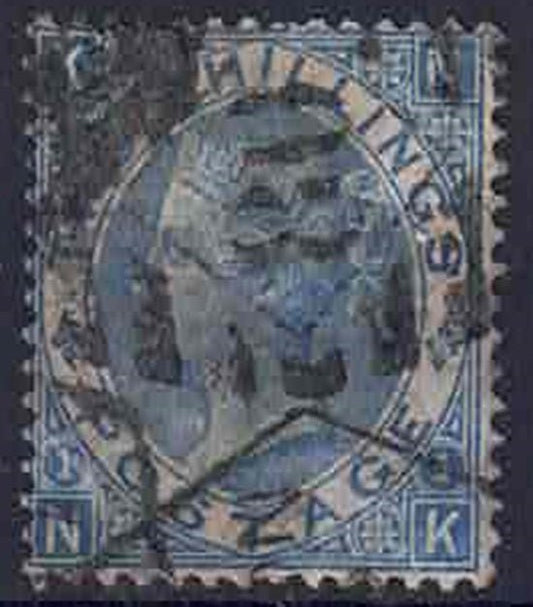 QV sg120b Milky blue plate 1 letters N-K used