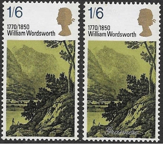 GB SG 828b 1970 Literary Anniversaries 1s6d with Silver ‘Grasmere’ Omitted variety, includes normal for comparison, u/m