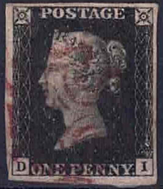 QV SG2  1d Black Plate 9 D-I with 4 margins and red M/C clean back