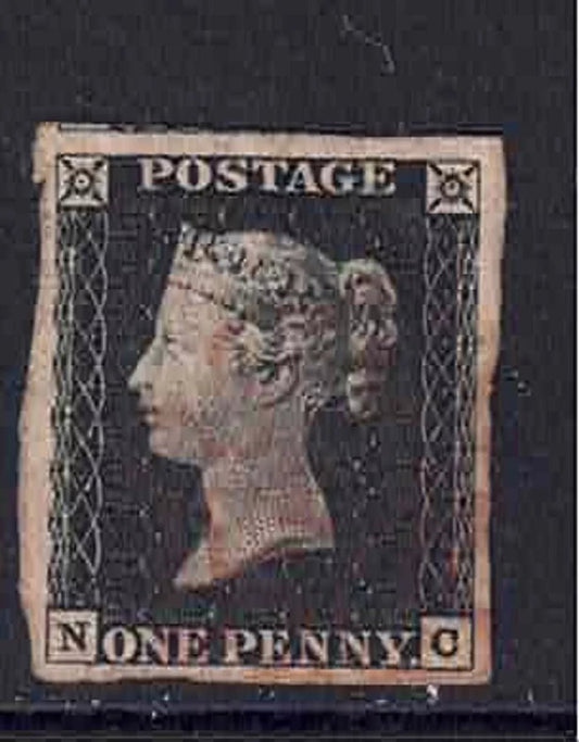 QV SG1 Penny Black letters N-C Plate 1b light red MX 4 margin Very Fine