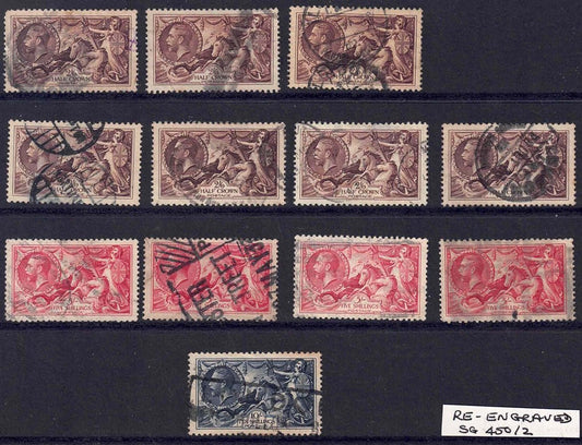 GV SG 450/51/452 Re-Engraved Seahorses  12 stamps Used