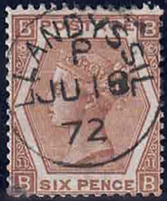 QV 1872 SG122a 6d Chestnut with Superb Llandyssil CDS