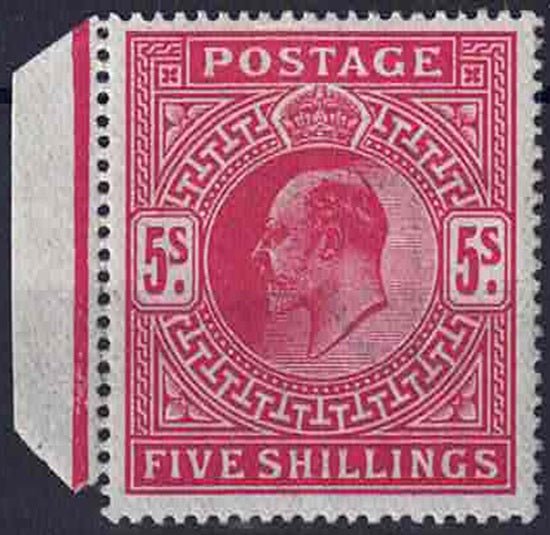 SG318-M52 (1) Somerset House issue 5/- Carmine Red Superb Marginal, Lightly mounted mint Superb Marginal, very Lightly mounted mint