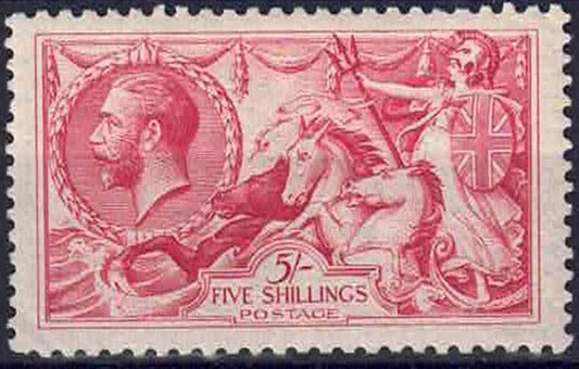 GV 1918 SG416 Bradbury printing Seahorse 5/- Rose-Red fine mint Lightly mounted