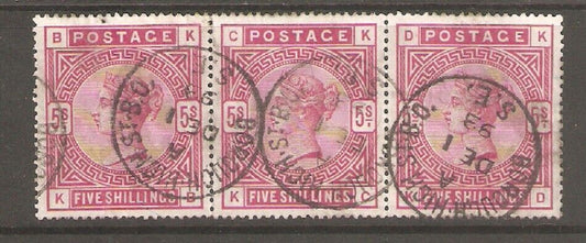 QV 1883-84 SG180 5/- strip of 3 Borough high st fine used