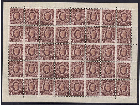 Great Britain Full sheet1939-1948 KGVI £1 pound Brown MNH SG478c