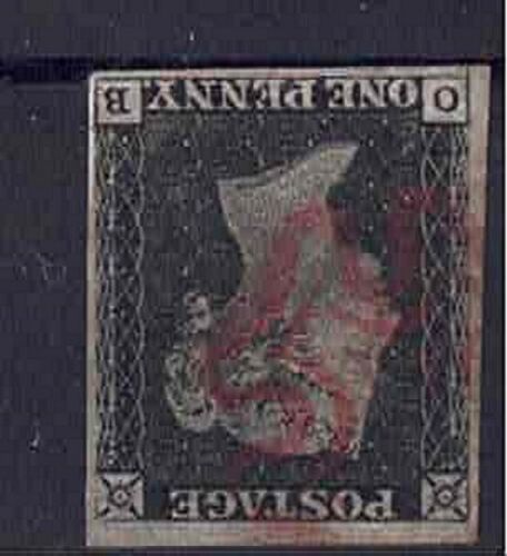 QV 1840 1d Black Plate1b (OB) SG2Wi (Spec AS5gl) Inverted Watermark Burr Rub Var